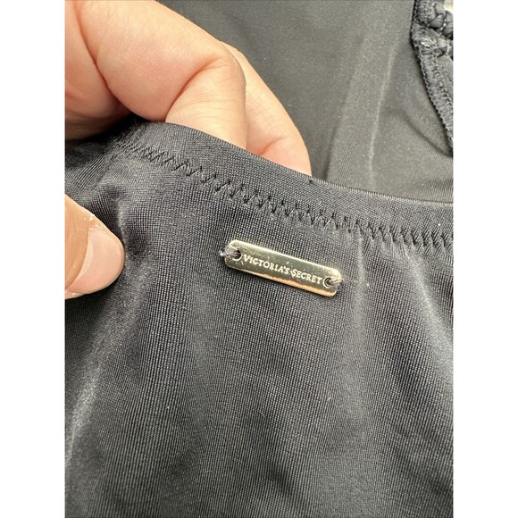 Victoria Secret Black One Piece Deep V Neck Braided Tie Bathing Suit Sz Large - Picture 4 of 5